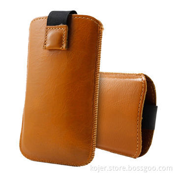Leather Mobile Phone Pouches for iPhone 5, Made of PU Leather/Retractable Pull-tab